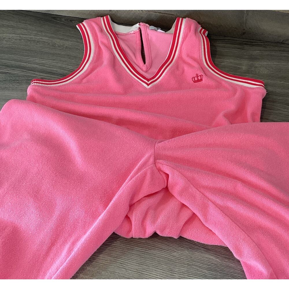 Juicy By Juicy Couture Y2K Crop Wide Leg Terry Cloth Jumpsuit Size M V Neck Pink - Picture 12 of 16